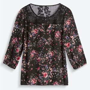 [Skies Are Blue] Hyoni Multicolor Floral Lace Detail Blouse